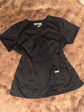 Grey's Anatomy Black V-Neck Scrub Top size Large